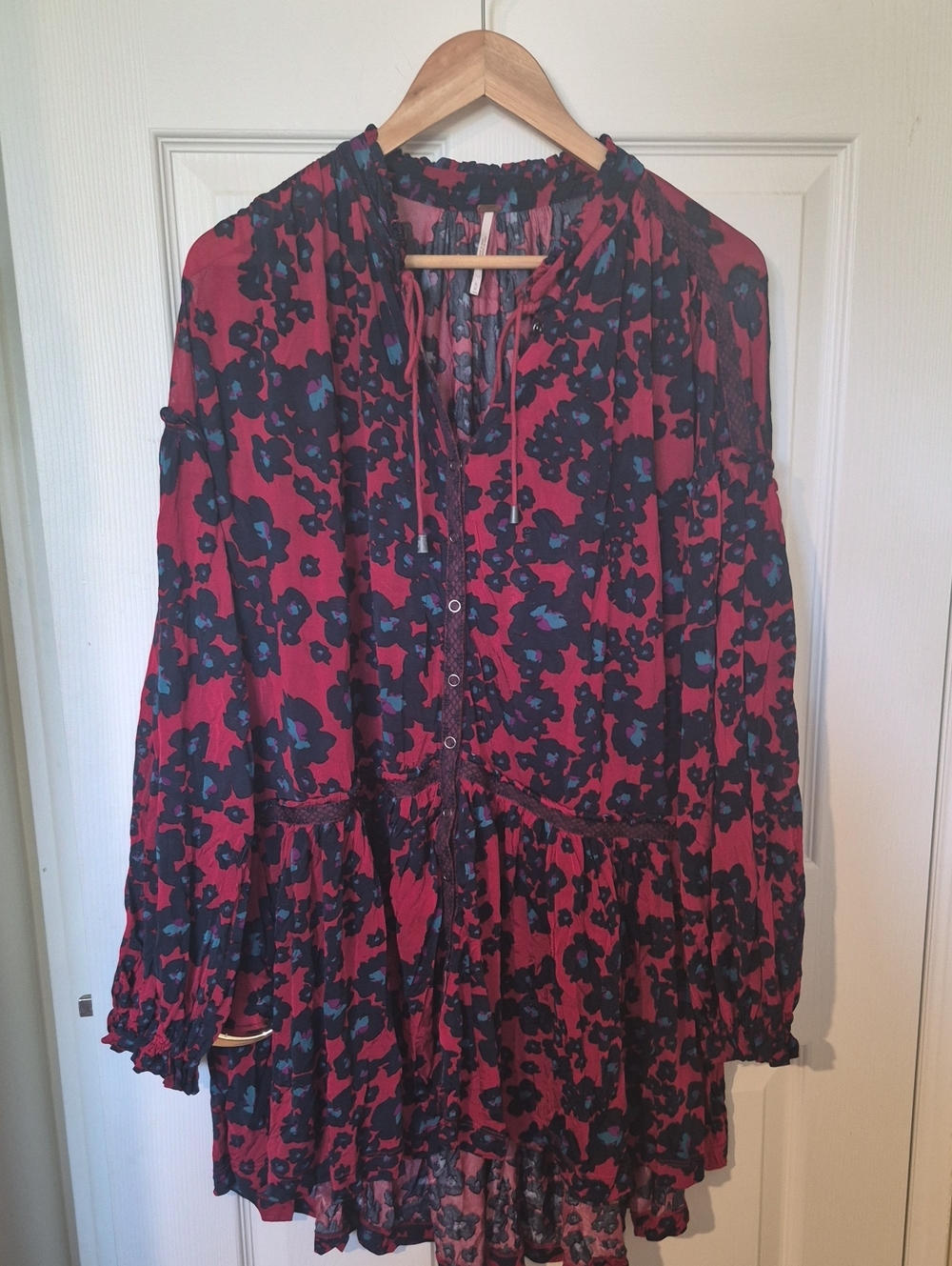 ⭐️AS IS⭐️ Free People Love Letter Tunic Mini Dress Red Blue Floral Boho Size M